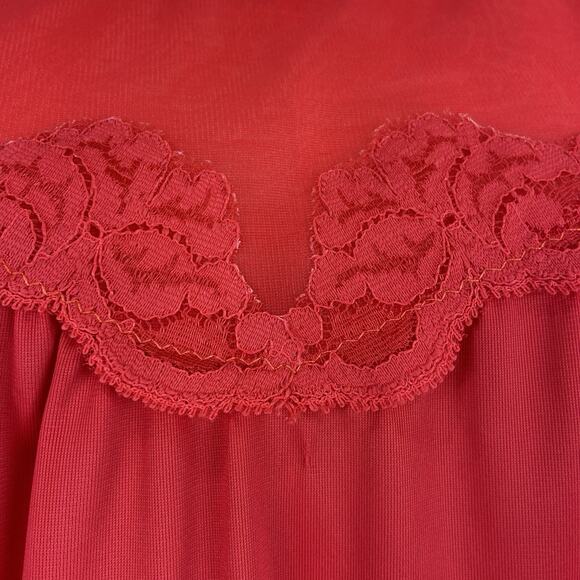 Vintage 70s Red Nylon Chiffon & Lace Trim Maxi Babydoll Nightgown Women’s Size M - Picture 5 of 10